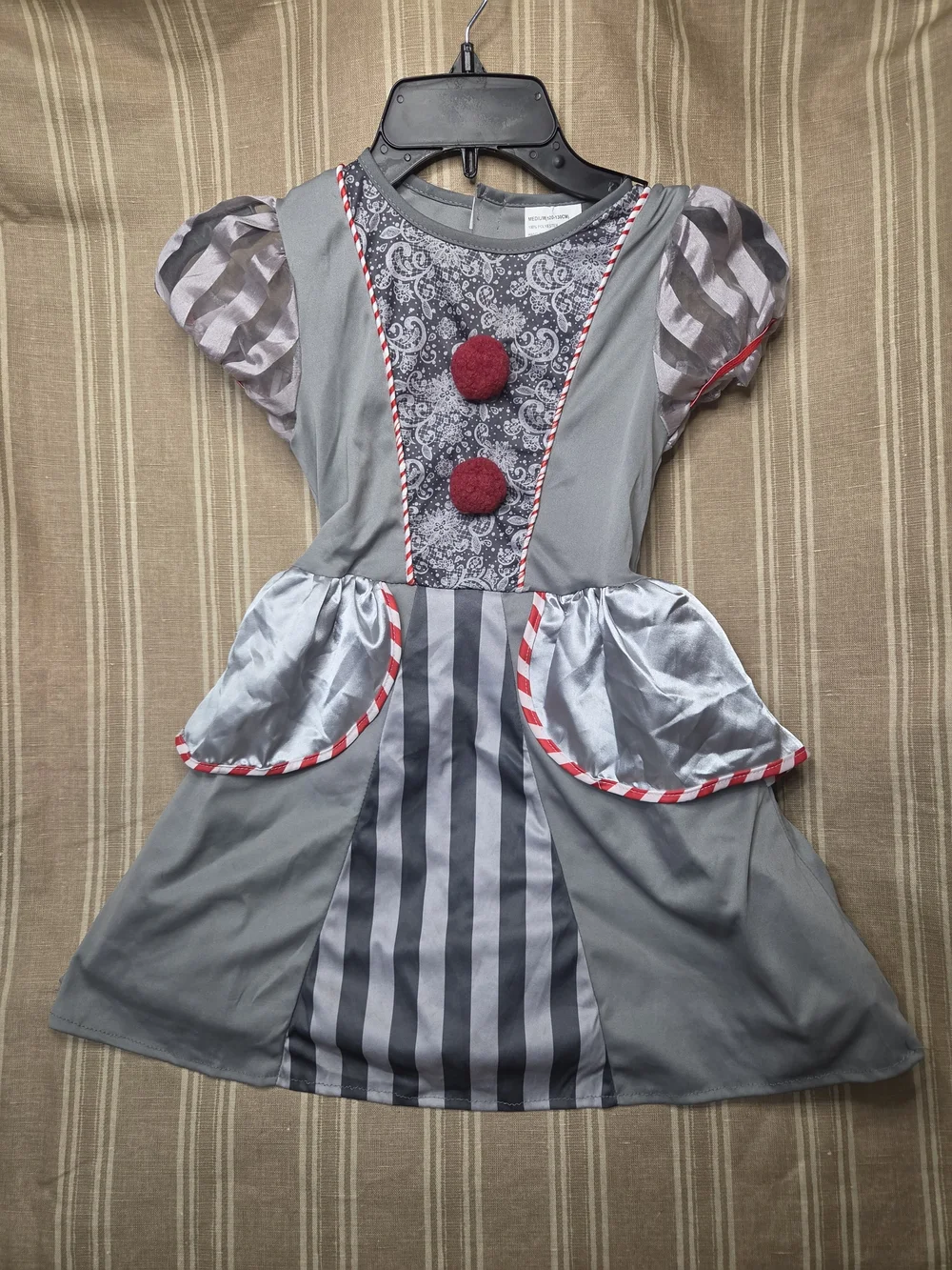 Girls Clowns & Circus Costume Dress Gray White Red, Size 6